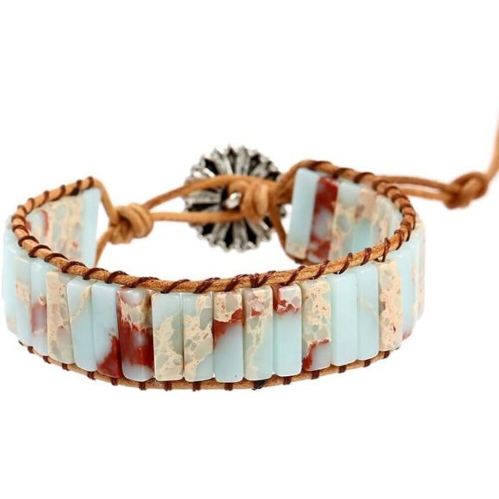 Plumiss Women Boho Handmade Natural Stone Crystal Leather Bead Wrap Bracelets